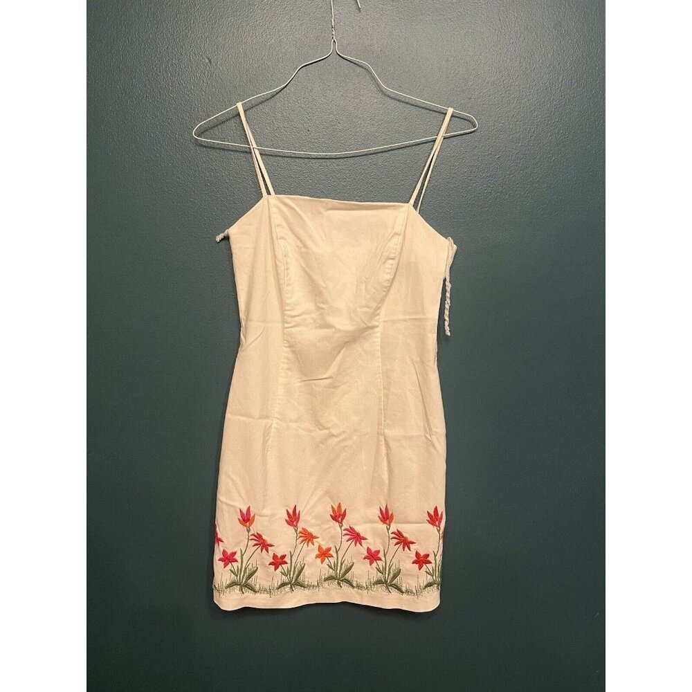 Vintage 90s Y2K City triangles white mini dress pink orange floral‎ size 7/8